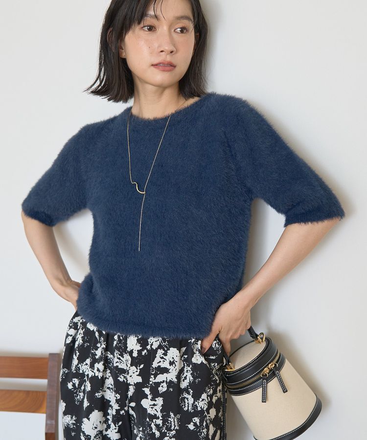 AMERICAN HOLIC「フェザー半袖ニットプルオーバー」|ニット・セーター|Navy