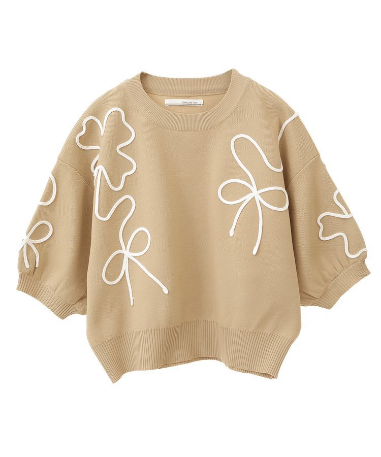 Green Parks「・ELENCARE DUE ライン刺繍5分袖ニット」|ニット・セーター|