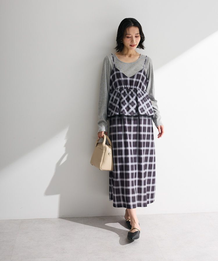 Green Parks「ペプラムチェックキャミワンピース」|ワンピース|Black