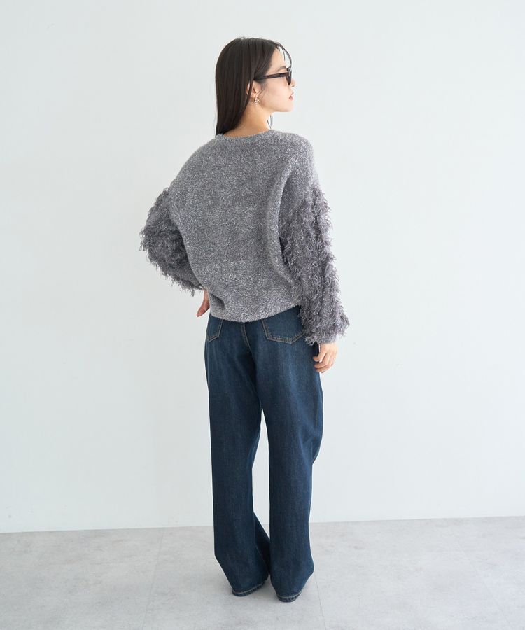 YECCA VECCA「ラメフェザー袖フリンジニット」|ニット・セーター|