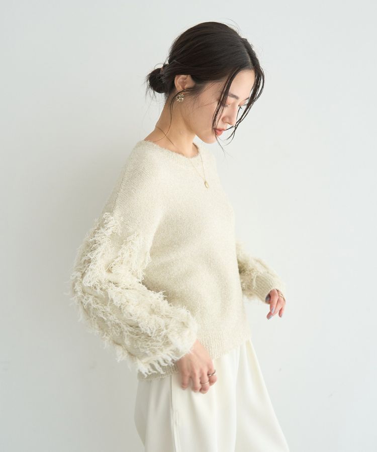 YECCA VECCA「ラメフェザー袖フリンジニット」|ニット・セーター|