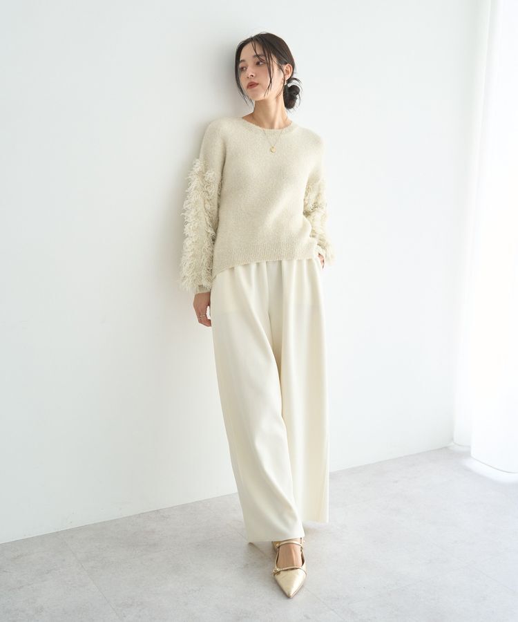 YECCA VECCA「ラメフェザー袖フリンジニット」|ニット・セーター|