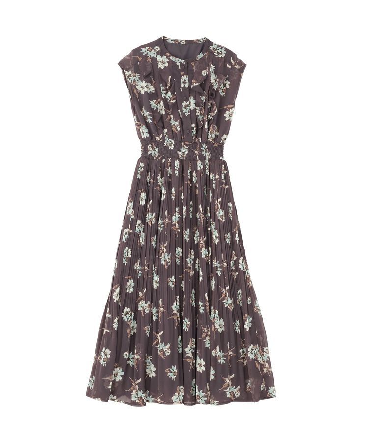 YECCA VECCA「フラワー柄フリルプリーツワンピース」|ワンピース|