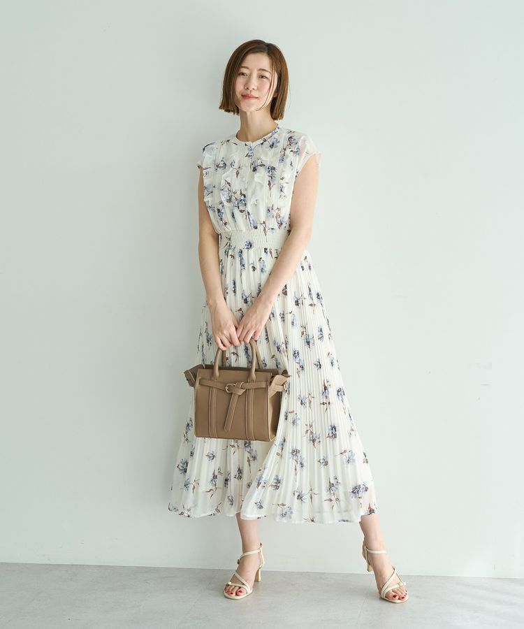 YECCA VECCA「フラワー柄フリルプリーツワンピース」|ワンピース|
