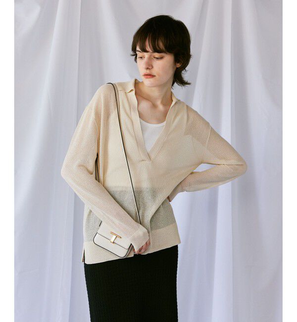 allureville「シアーカノコスキッパーネック プルオーバー」|ニット・セーター|ベージュ