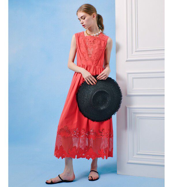 LOULOU WILLOUGHBY「【LOULOU WILLOUGHBY】エンブロイダリーノースリワンピース」|ワンピース|