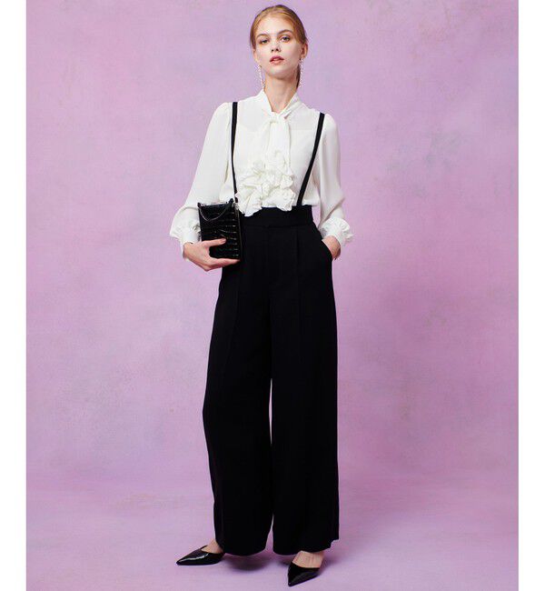 LOULOU WILLOUGHBY「【LOULOU WILLOUGHBY】ダブルクロスハイウエストサロペットパンツ」|チノ|