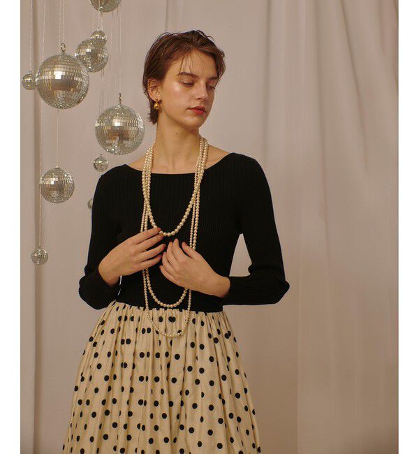 allureville「ドット柄ドッキングニットワンピース」|ワンピース|ホワイト