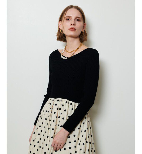 allureville「ドット柄ドッキングニットワンピース」|ワンピース|