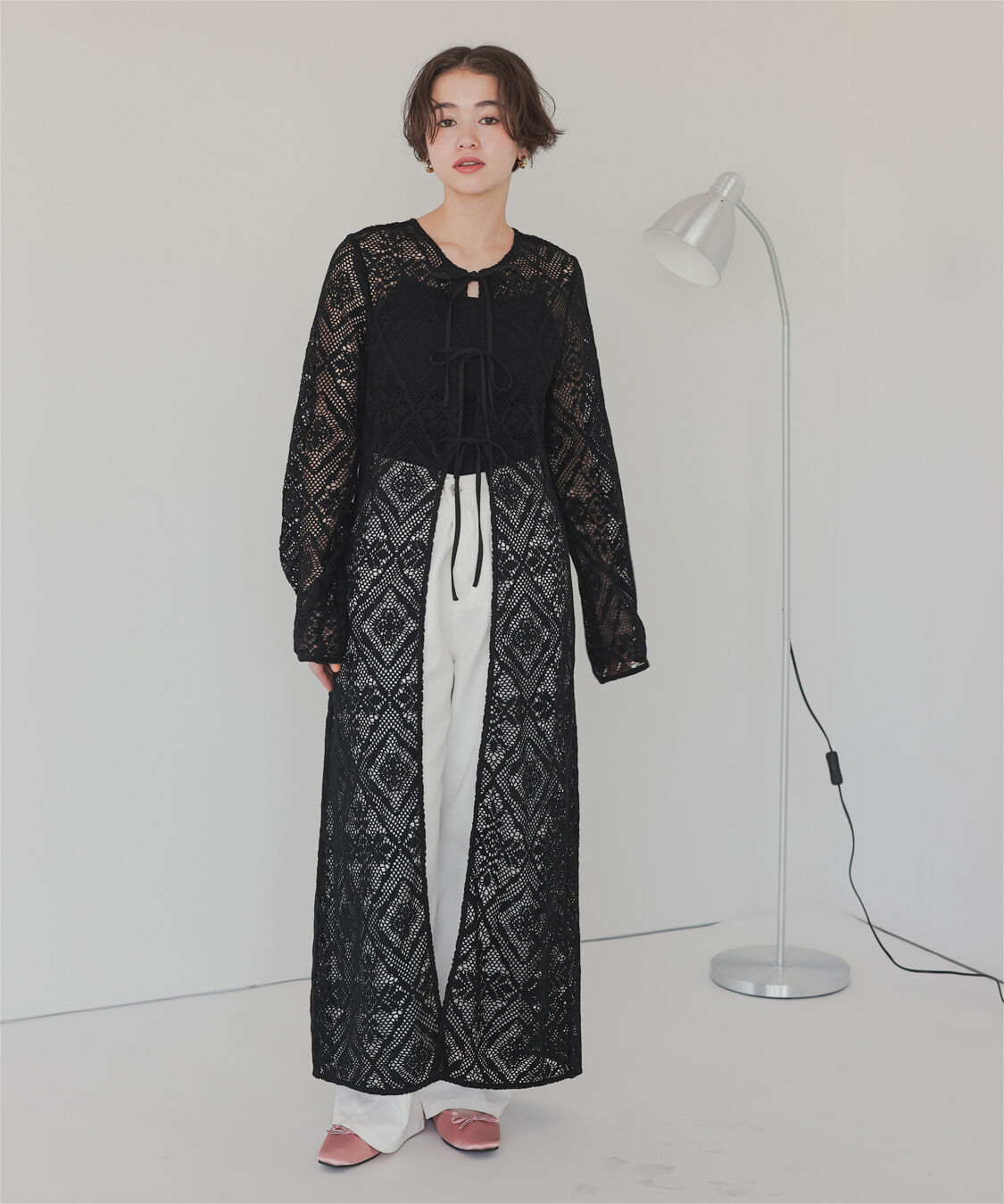 titivate「【さやかさんS/Sコラボアイテム】前後2wayレースロングガウン」|カーディガン|ブラック