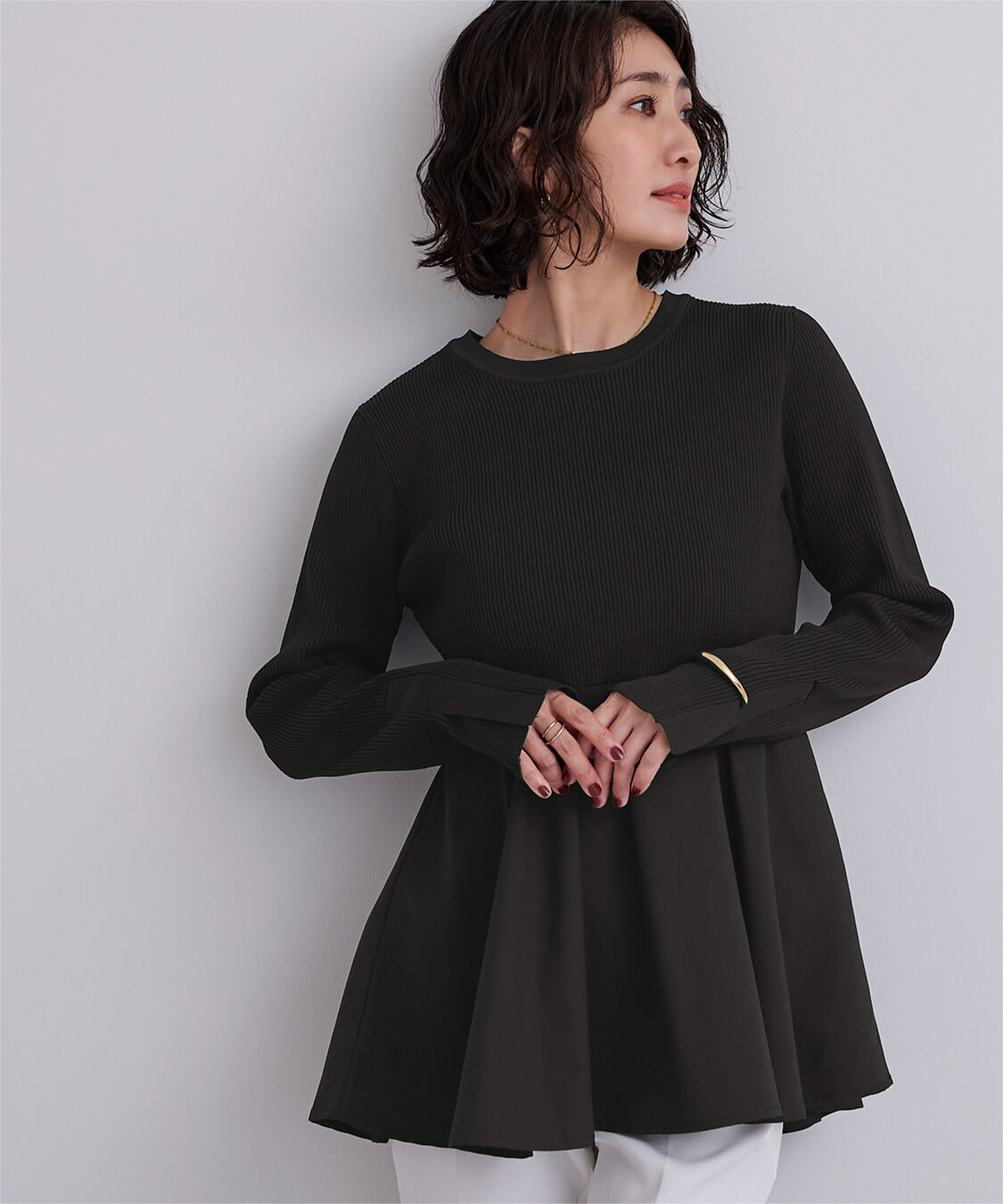 ur's「タフタペプラムドッキングニット」|ニット・セーター|ブラック