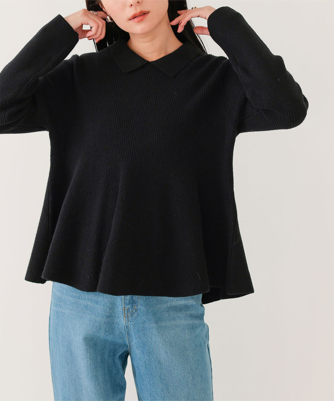 ur's「襟付きペプラムニット」|ニット・セーター|ブラック