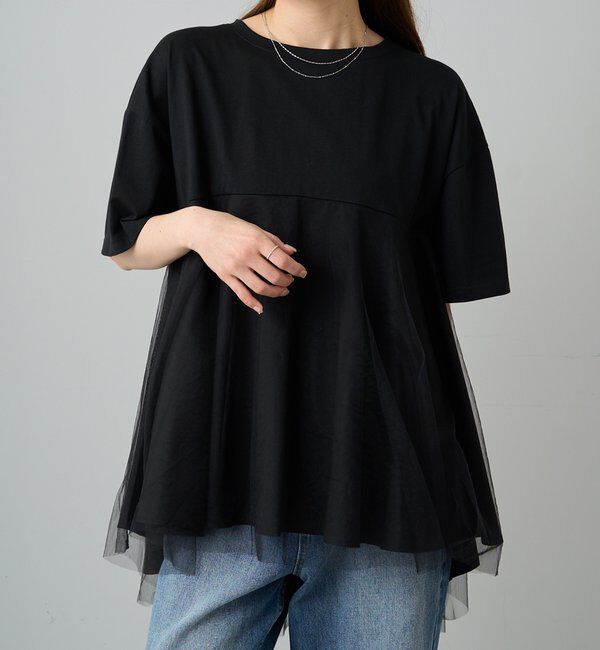  「《リバイバル》【WEB限定/Du noir】チュールドッキングTシャツ」|Tシャツ・カットソー|ブラック