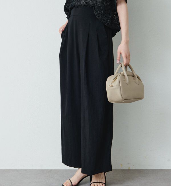  「レーヨンナイロンストレッチタックワイドパンツ」|スラックス|