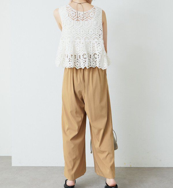  「レーヨンナイロンストレッチタックワイドパンツ」|スラックス|