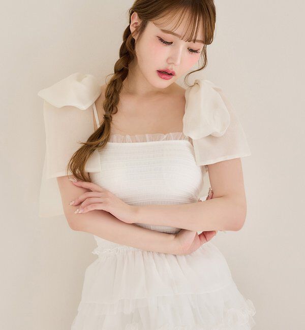  「肩リボン取り外し可能カップ付きシャーリングインナー」|プルオーバー|