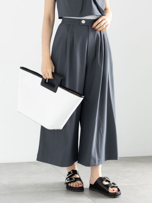 Te chichi「金釦麻調タックガウチョパンツ（セットアップ可）」|その他|チャコールグレー