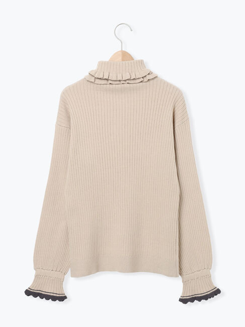 Samansa Mos2「袖口配色スカラップタートルニット」|ニット・セーター|