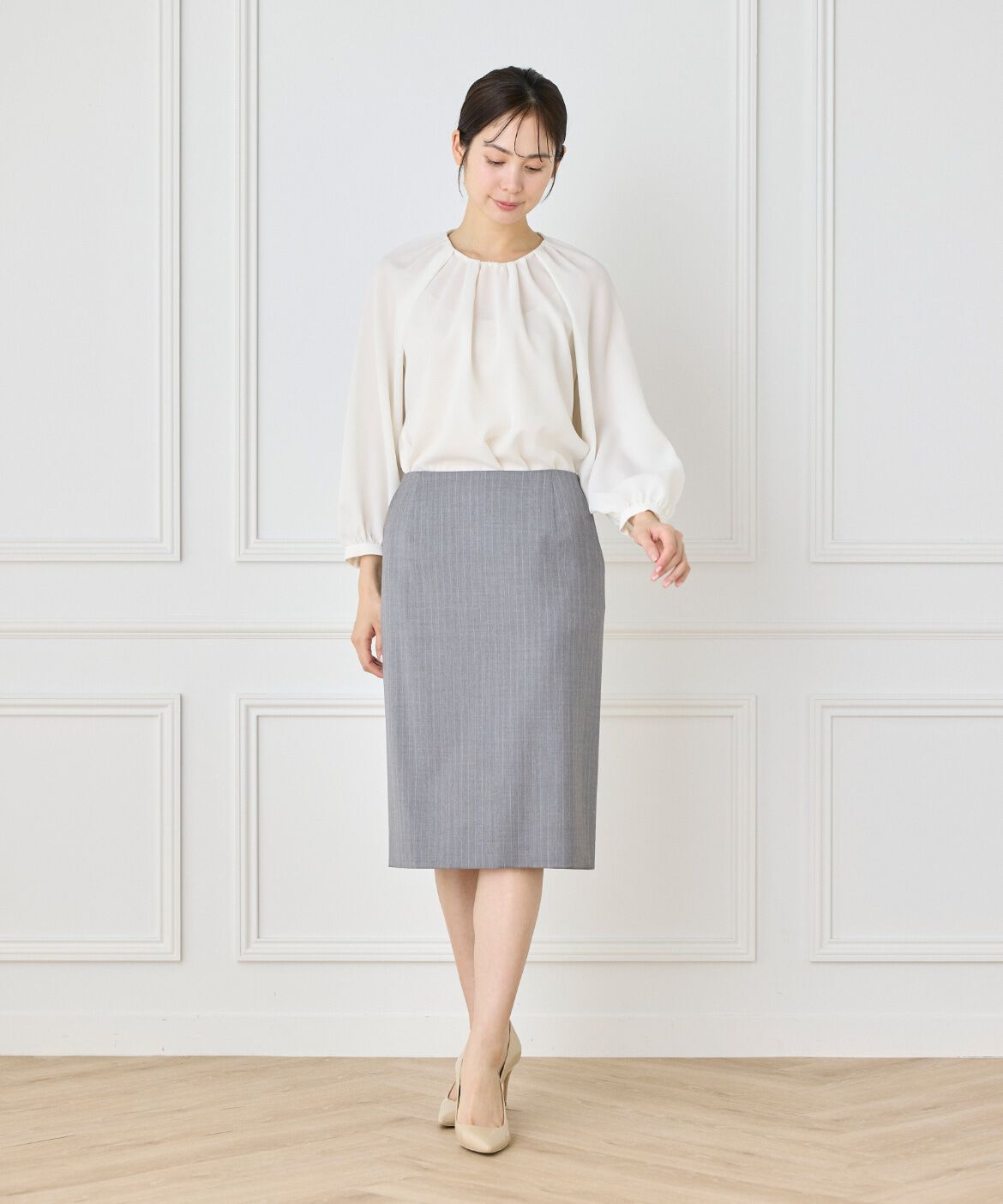 INED「《大きいサイズ》ペンシルスカート《CERRUTI》」|タイト|