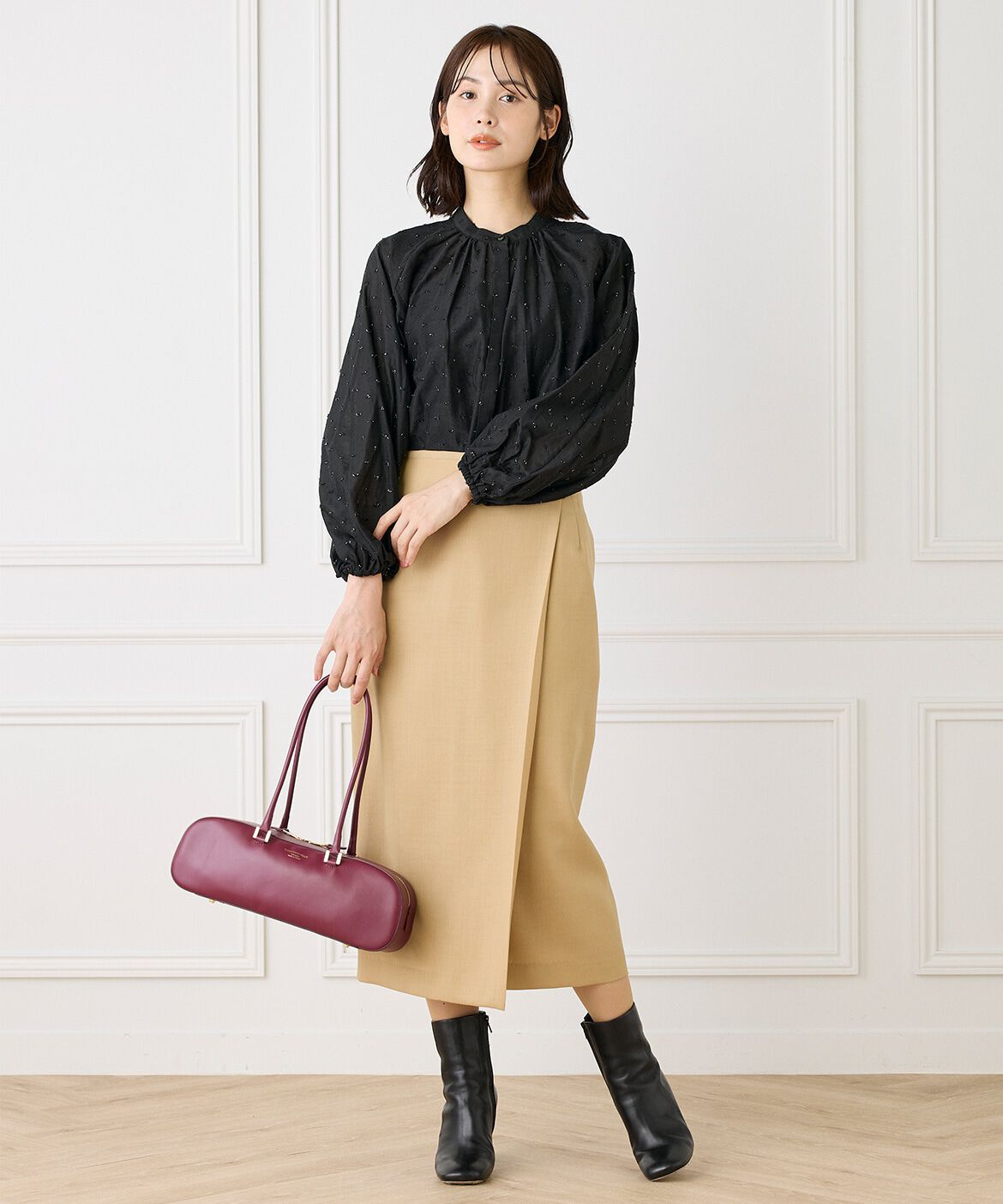 INED「《大きいサイズ》ラメドットギャザーブラウス」|シャツ・ブラウス|