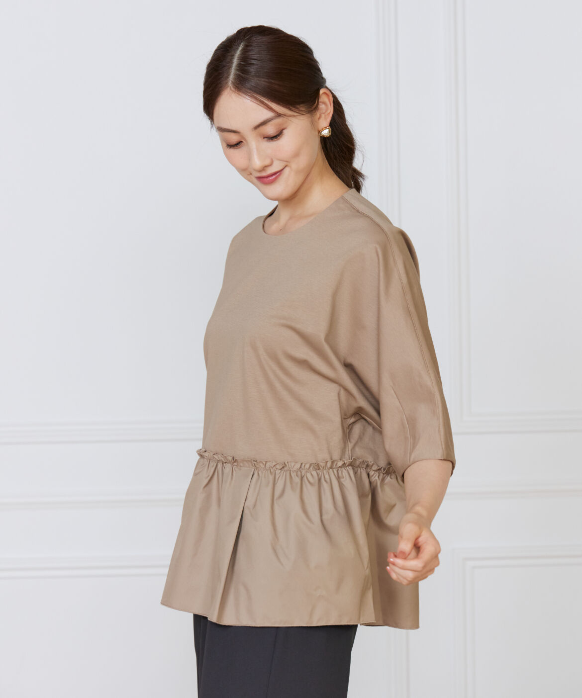 Le Souk「異素材フリルカットプルオーバー」|Tシャツ・カットソー|