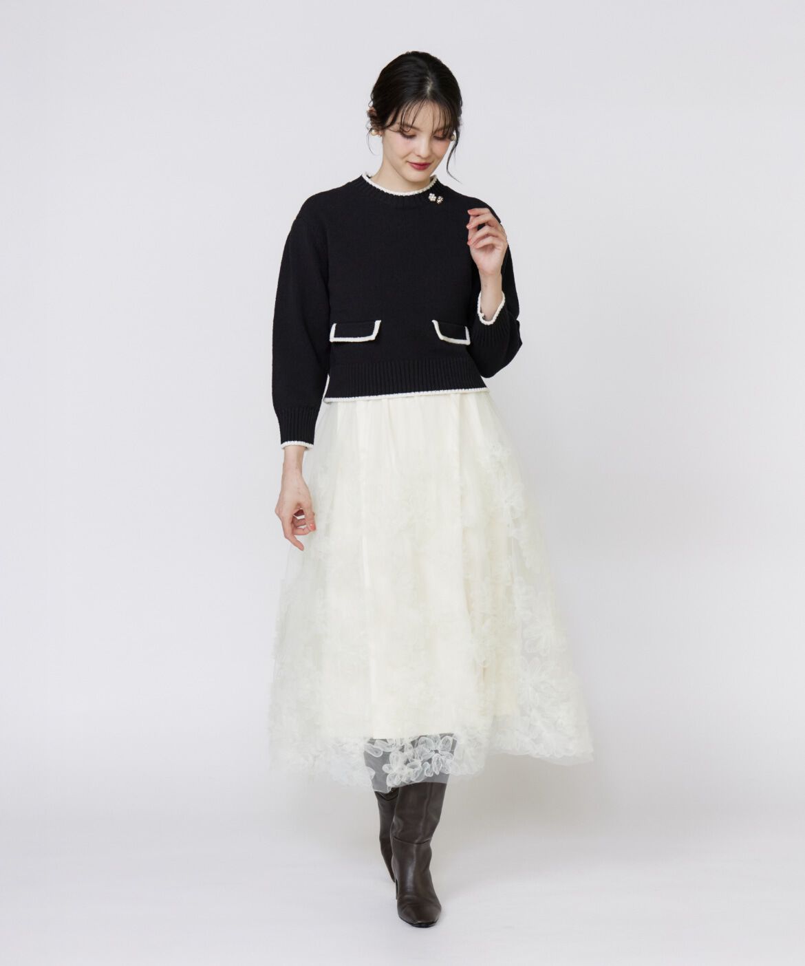 Maglie le cassetto「《大きいサイズ》コンパクトクルーネックニット」|ニット・セーター|