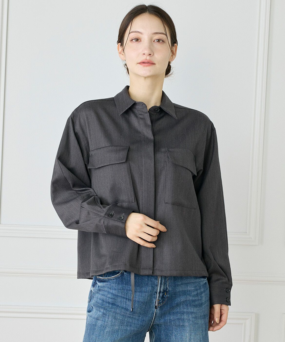 INED「《大きいサイズ》2WAYブラウス」|シャツ・ブラウス|チャコールグ 3