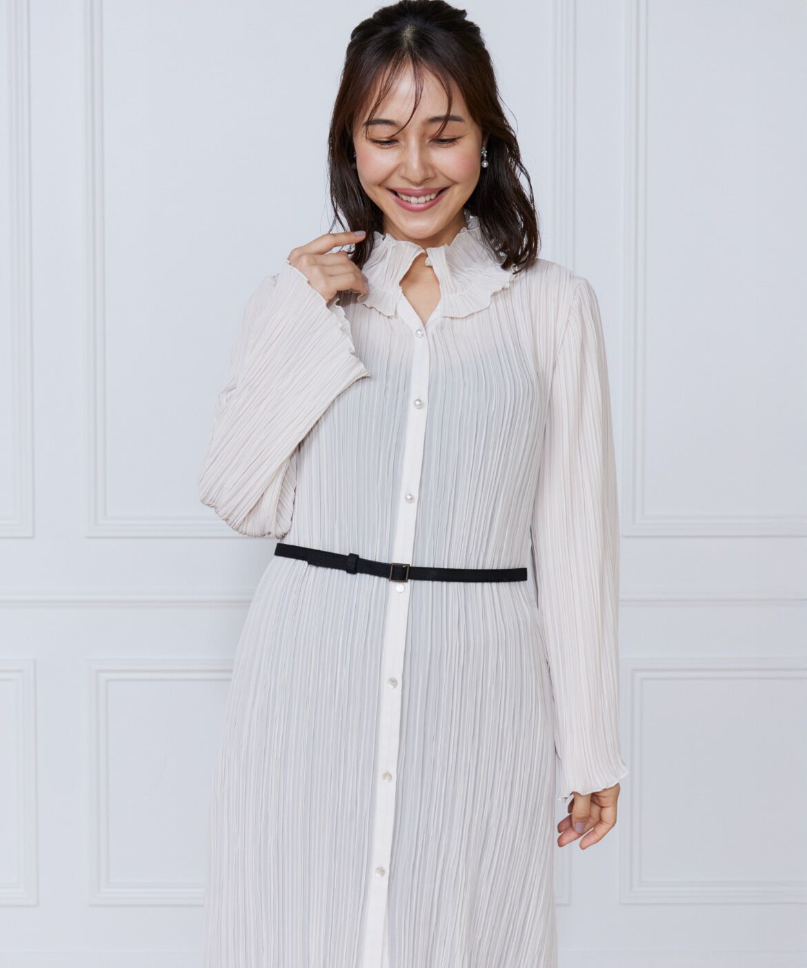 ef-de Black「プリーツロングブラウス」|シャツ・ブラウス|ベージュ2