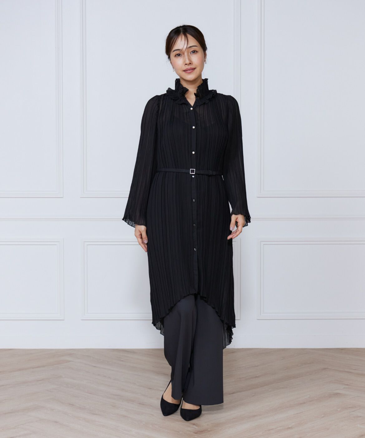 ef-de Black「プリーツロングブラウス」|シャツ・ブラウス|
