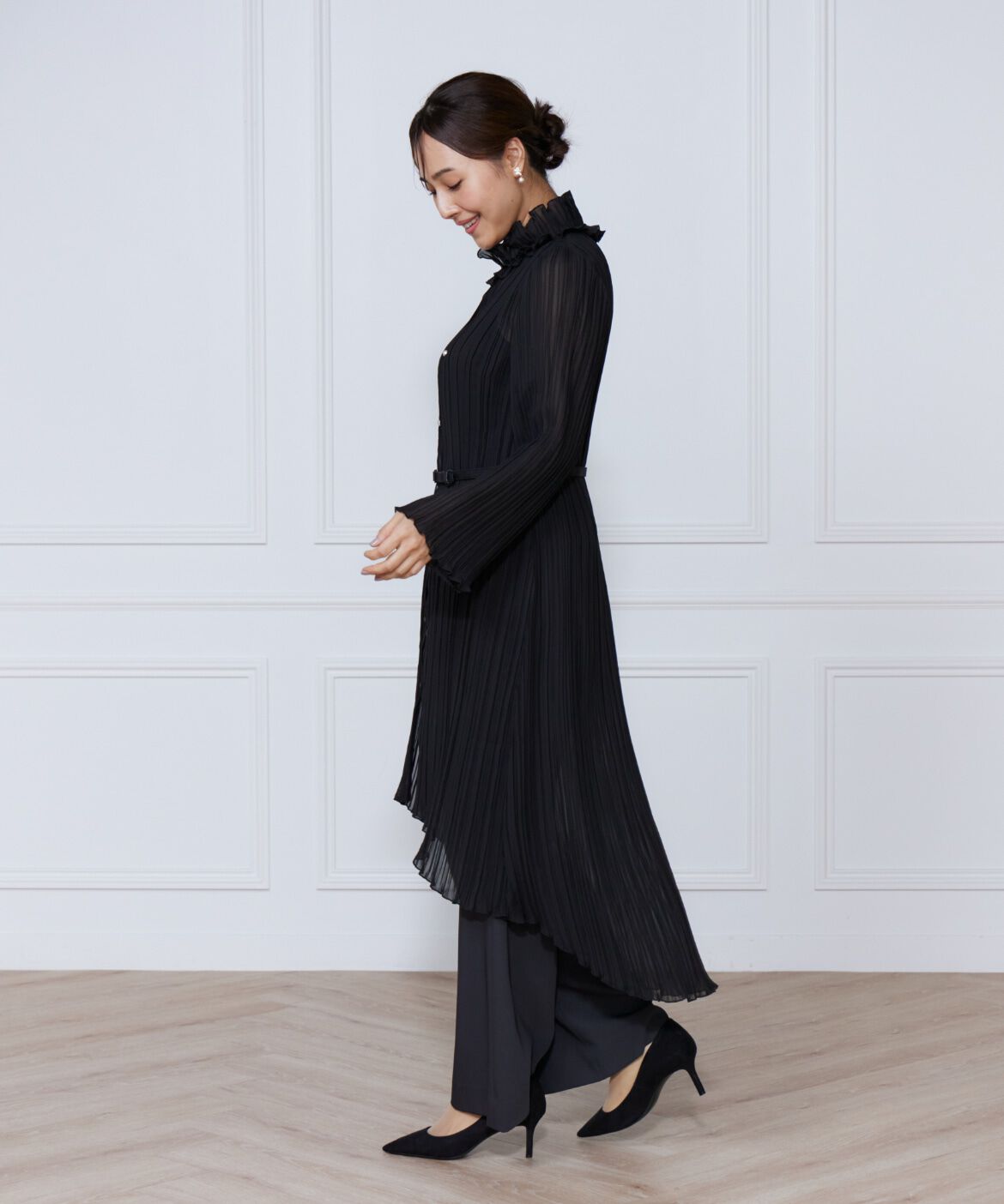 ef-de Black「プリーツロングブラウス」|シャツ・ブラウス|