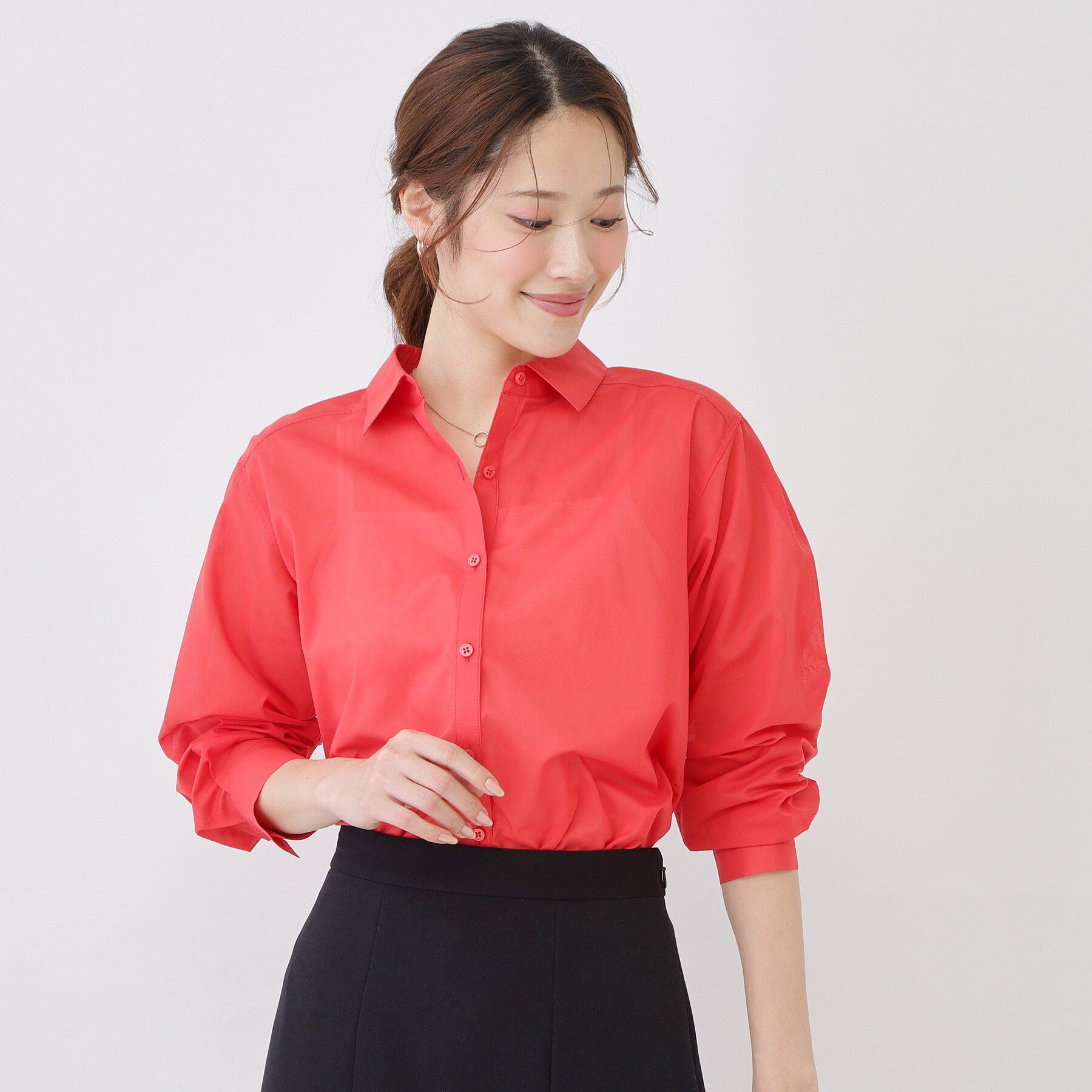 COUP DE CHANCE「【手洗い可／ソフトな風合い】シアーローンシャツ」|シャツ・ブラウス|レッド(061)