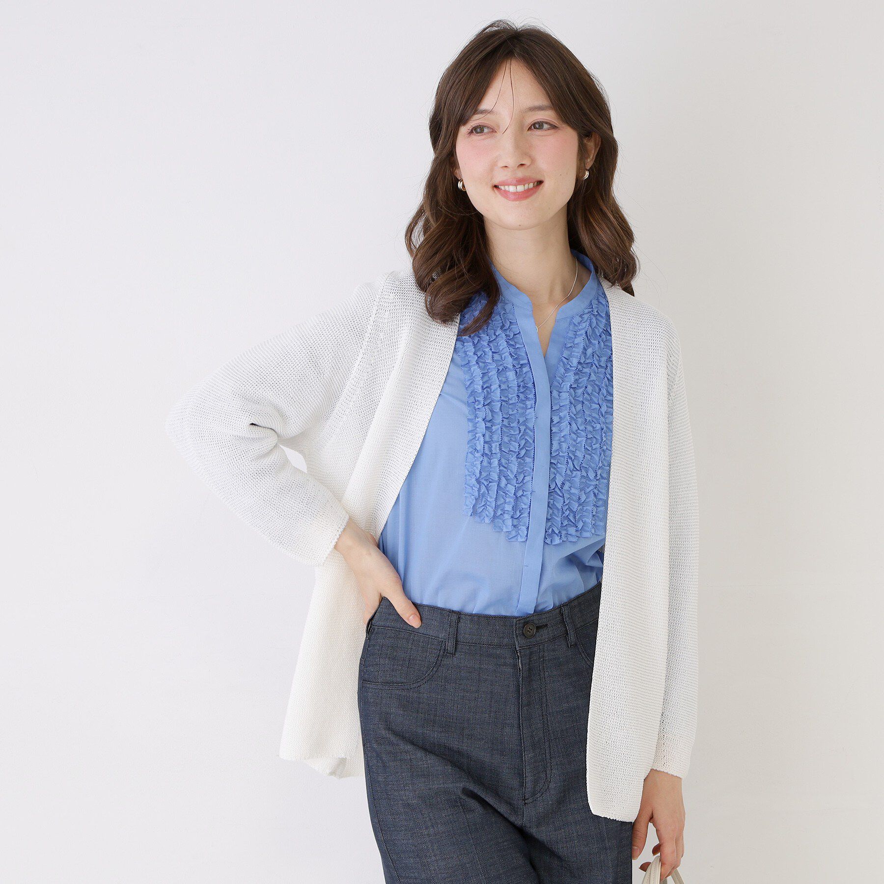 COUP DE CHANCE「【手洗い可／日本製／清涼感／ヒップ丈】麻調着流しカーディガン」|カーディガン|