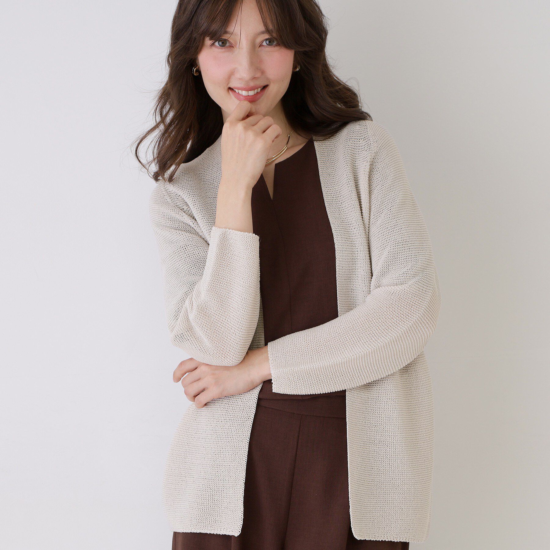 COUP DE CHANCE「【手洗い可／日本製／清涼感／ヒップ丈】麻調着流しカーディガン」|カーディガン|