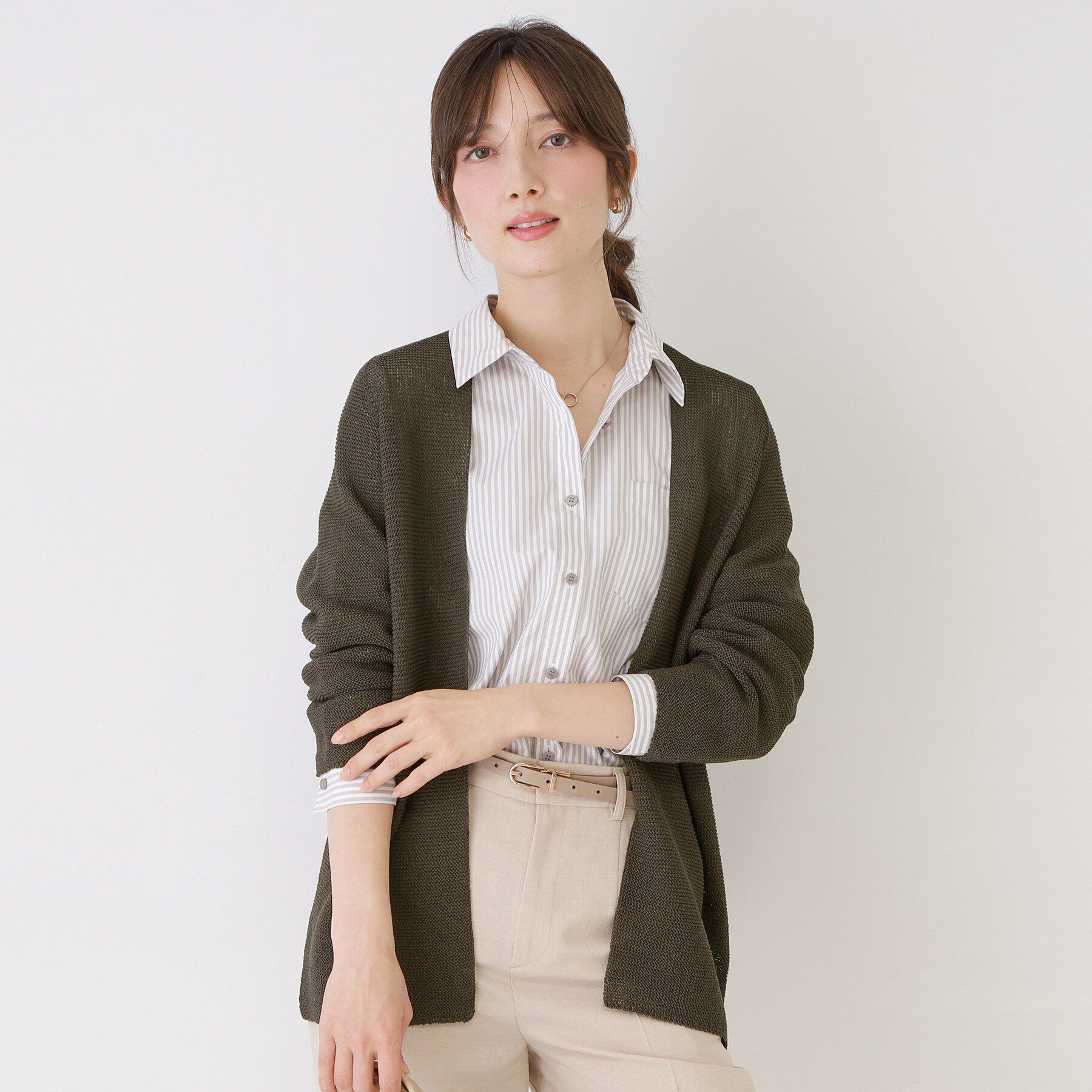 COUP DE CHANCE「【手洗い可／日本製／清涼感／ヒップ丈】麻調着流しカーディガン」|カーディガン|ブラウン(043)