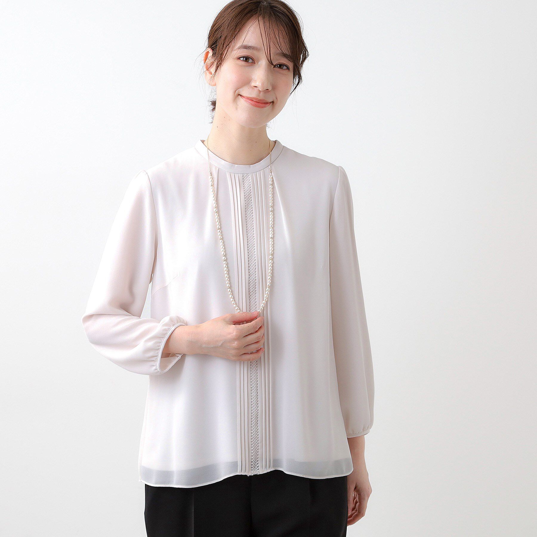 Reflect「【マシンウォッシュ可】フロントレースブラウス」|シャツ・ブラウス|グレージュ(050)