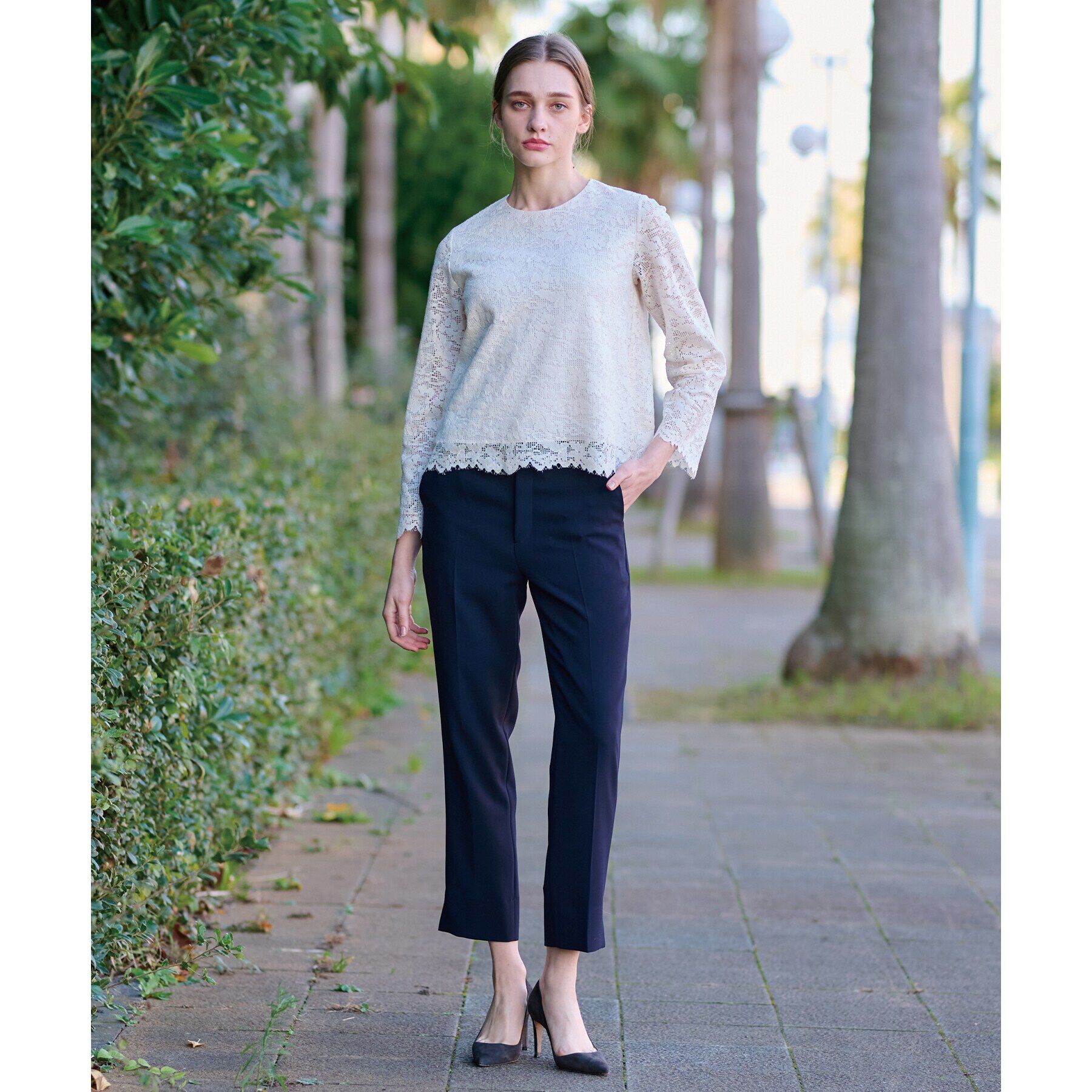 DRESSTERIOR「【通勤/セレモニー/洗える】オーガニックコットンレースブラウス」|シャツ・ブラウス|