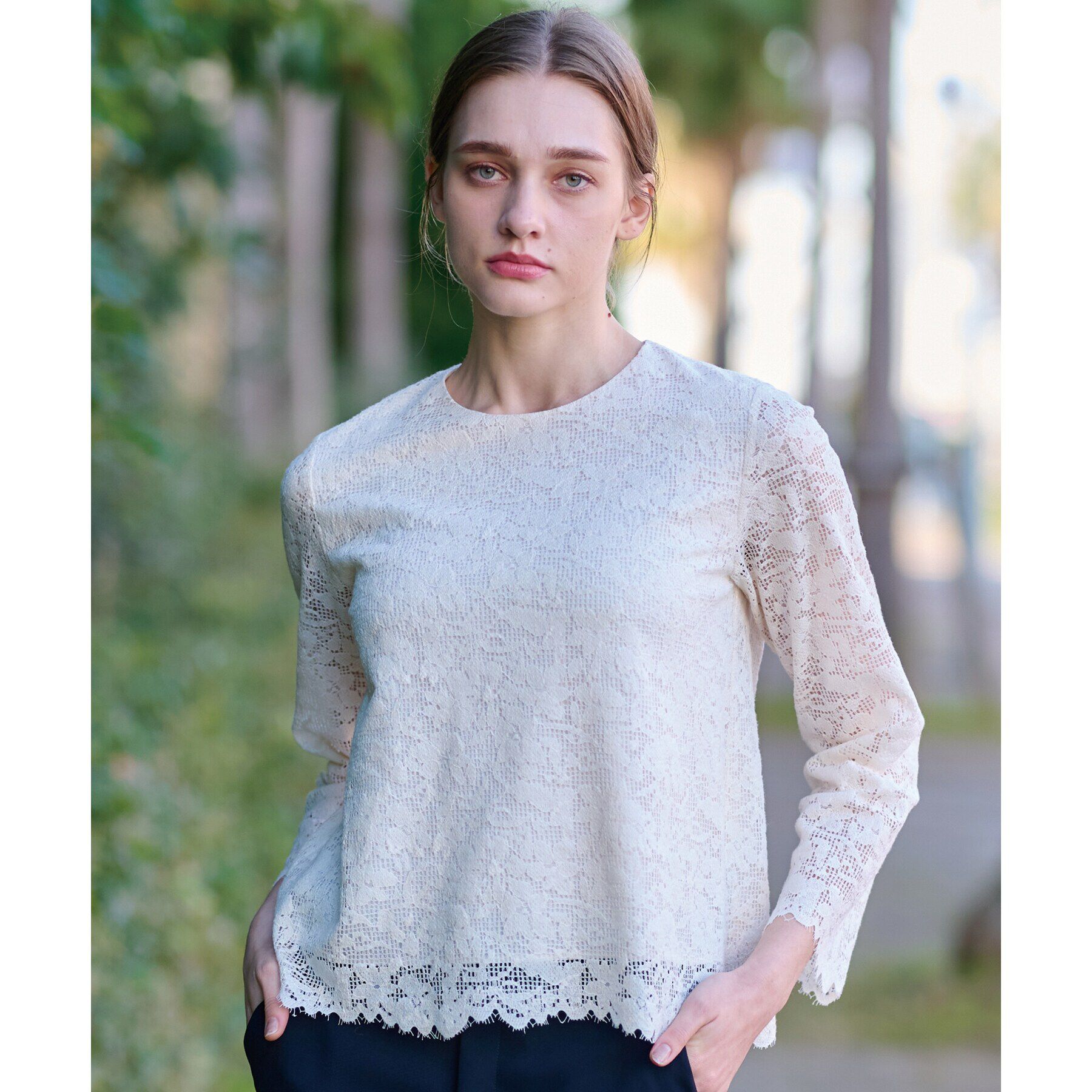 DRESSTERIOR「【通勤/セレモニー/洗える】オーガニックコットンレースブラウス」|シャツ・ブラウス|