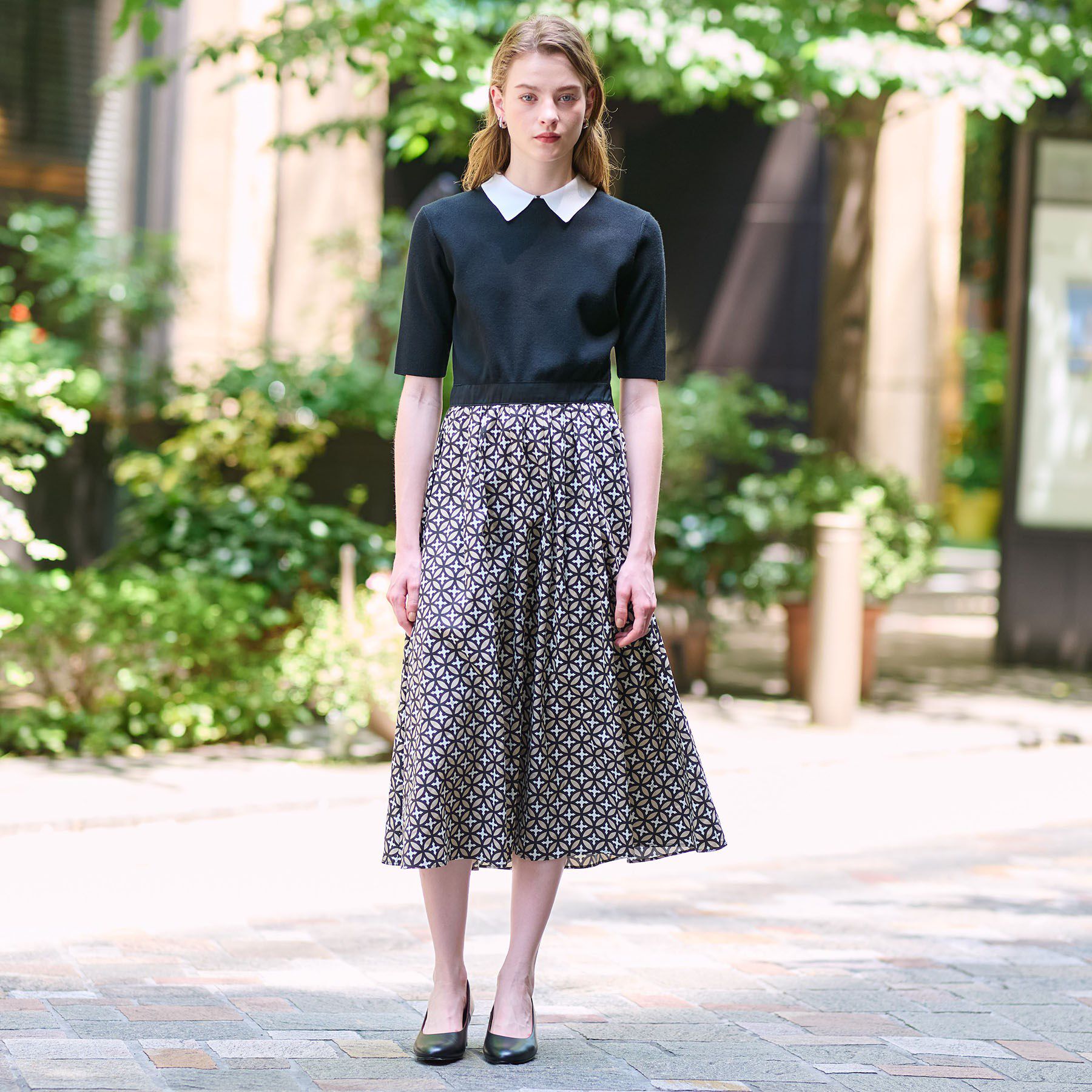 DRESSTERIOR「【美人百花／モデル美香着用】オーバーラップバイカラーニットコンビワンピース」|ワンピース|