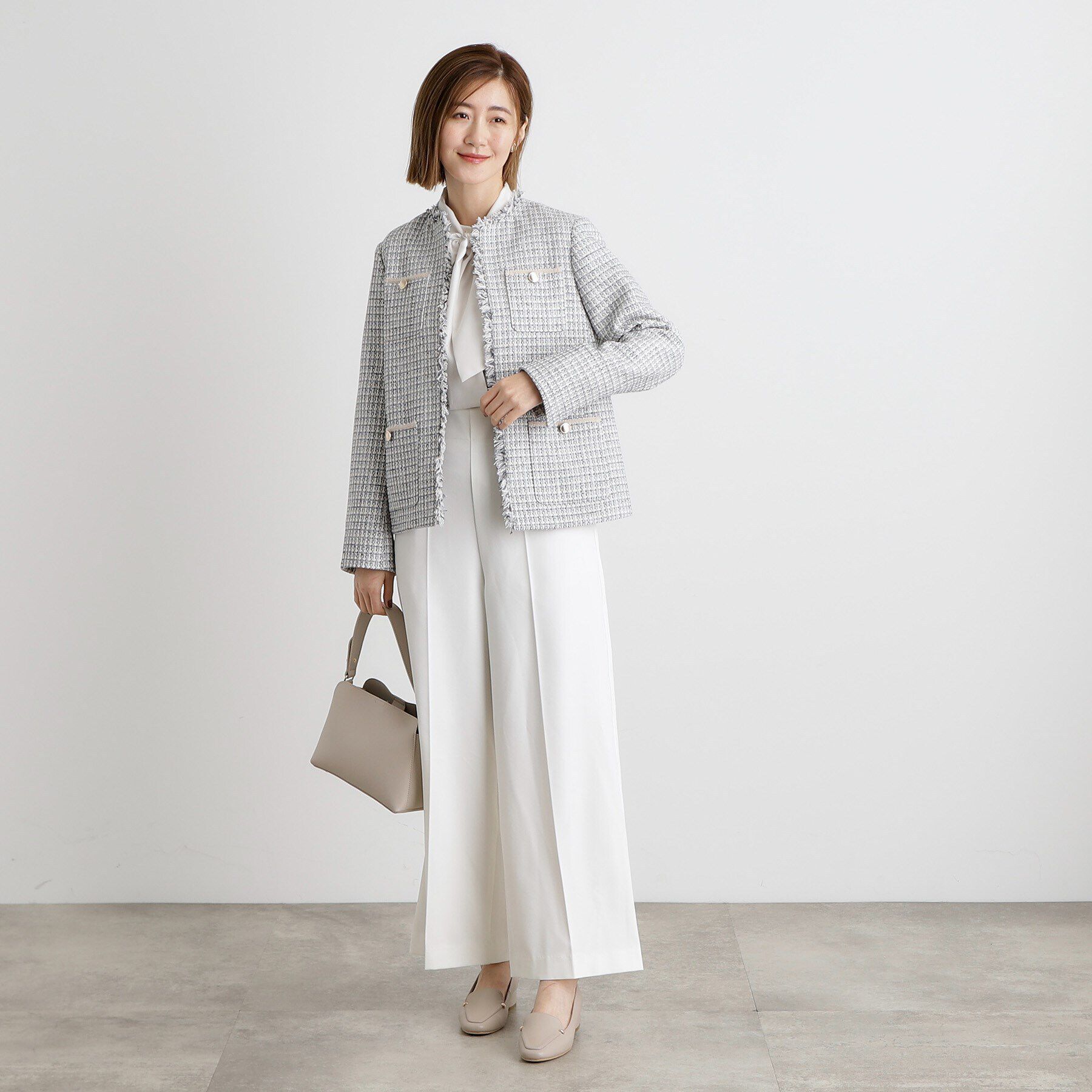 grove「フリンジツイードジャケット」|ノーカラージャケット|