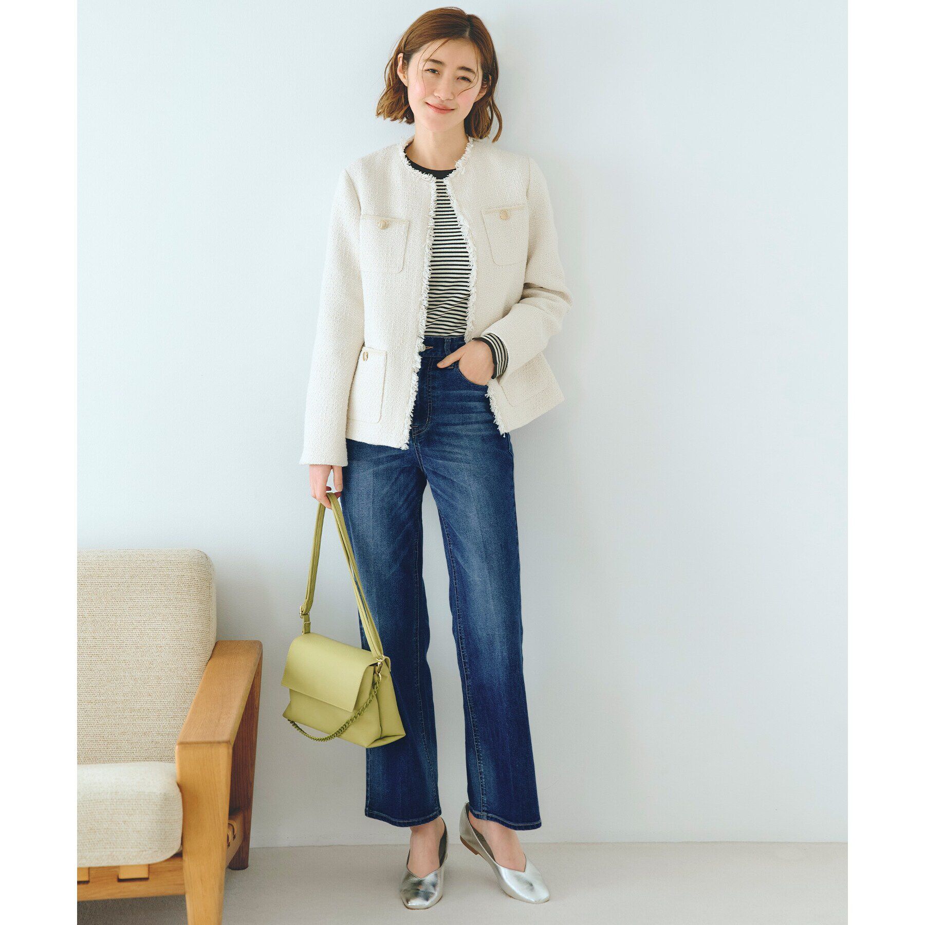 grove「フリンジツイードジャケット」|ノーカラージャケット|