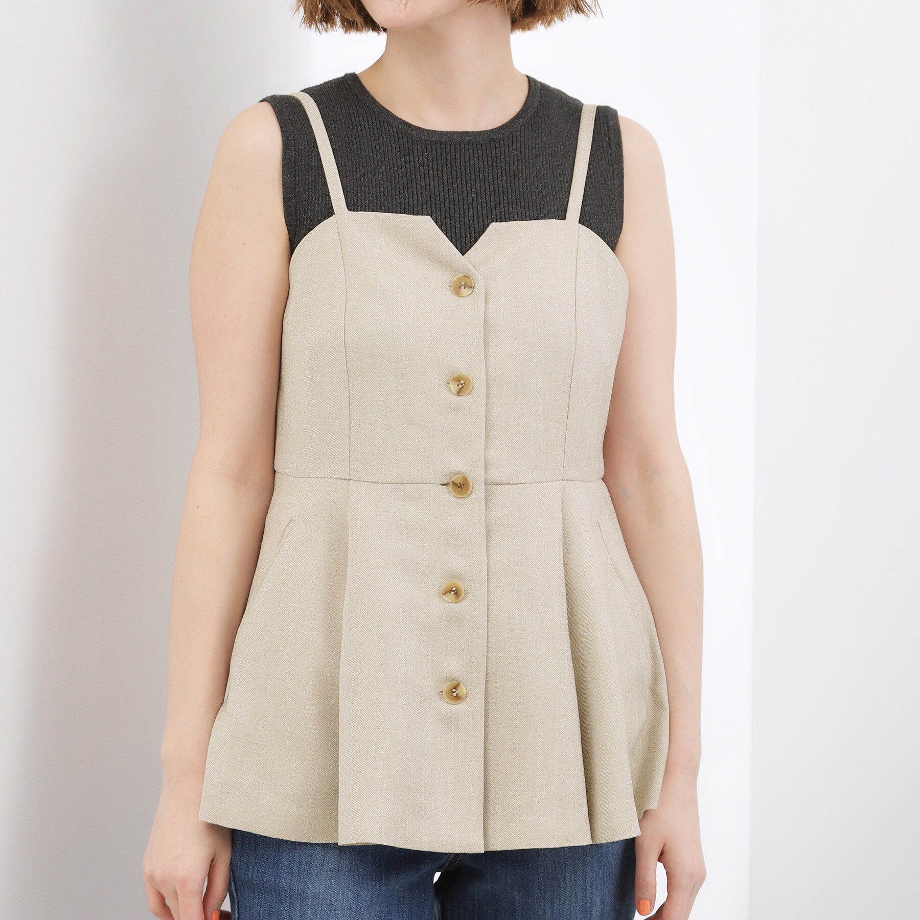 grove「【貴島明日香さん着用・カセット服】リネンライク ペプラムビスチェ」|シャツ・ブラウス|