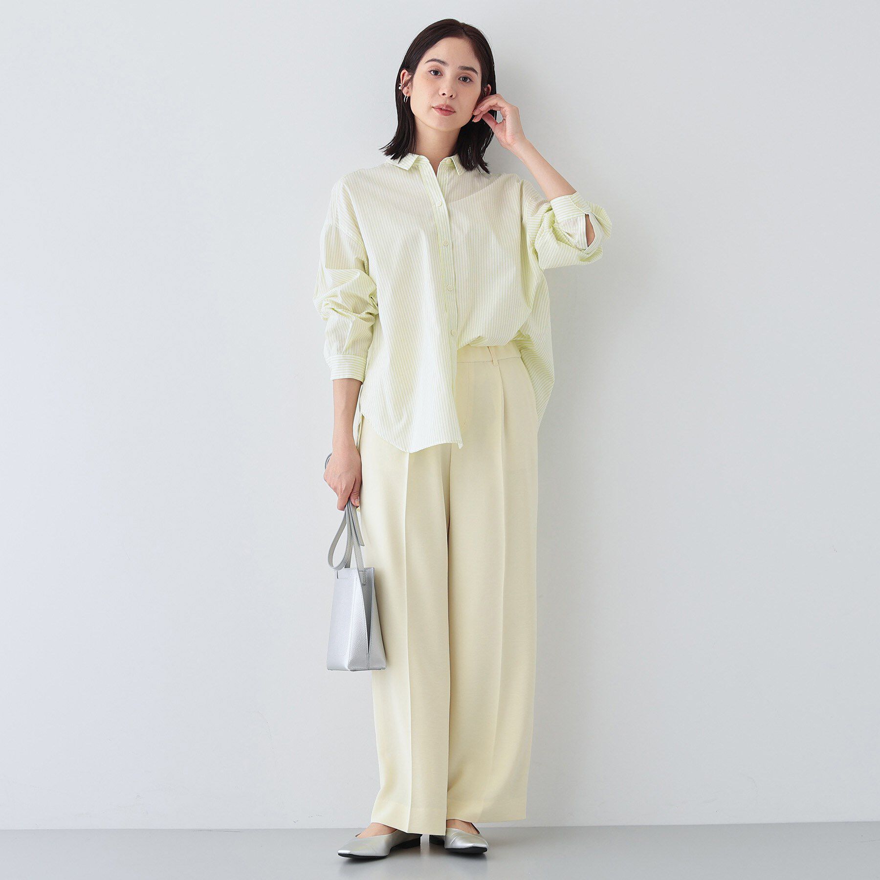 INDIVI「【UVケア／カラーストライプ柄】袖コンシャスシャツ」|シャツ・ブラウス|