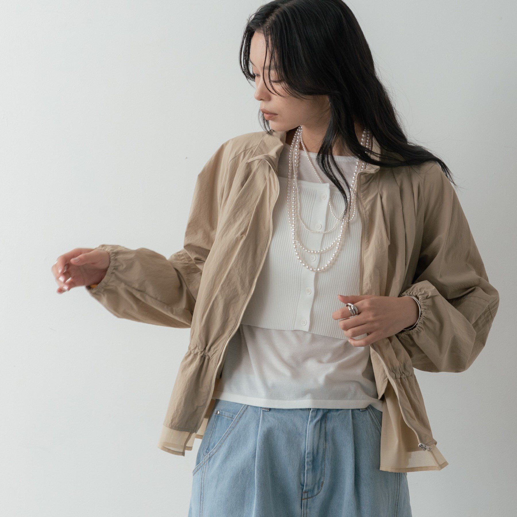 GALLEST「シャーリングペプラムブルゾン」|ブルゾン・スタジャン|