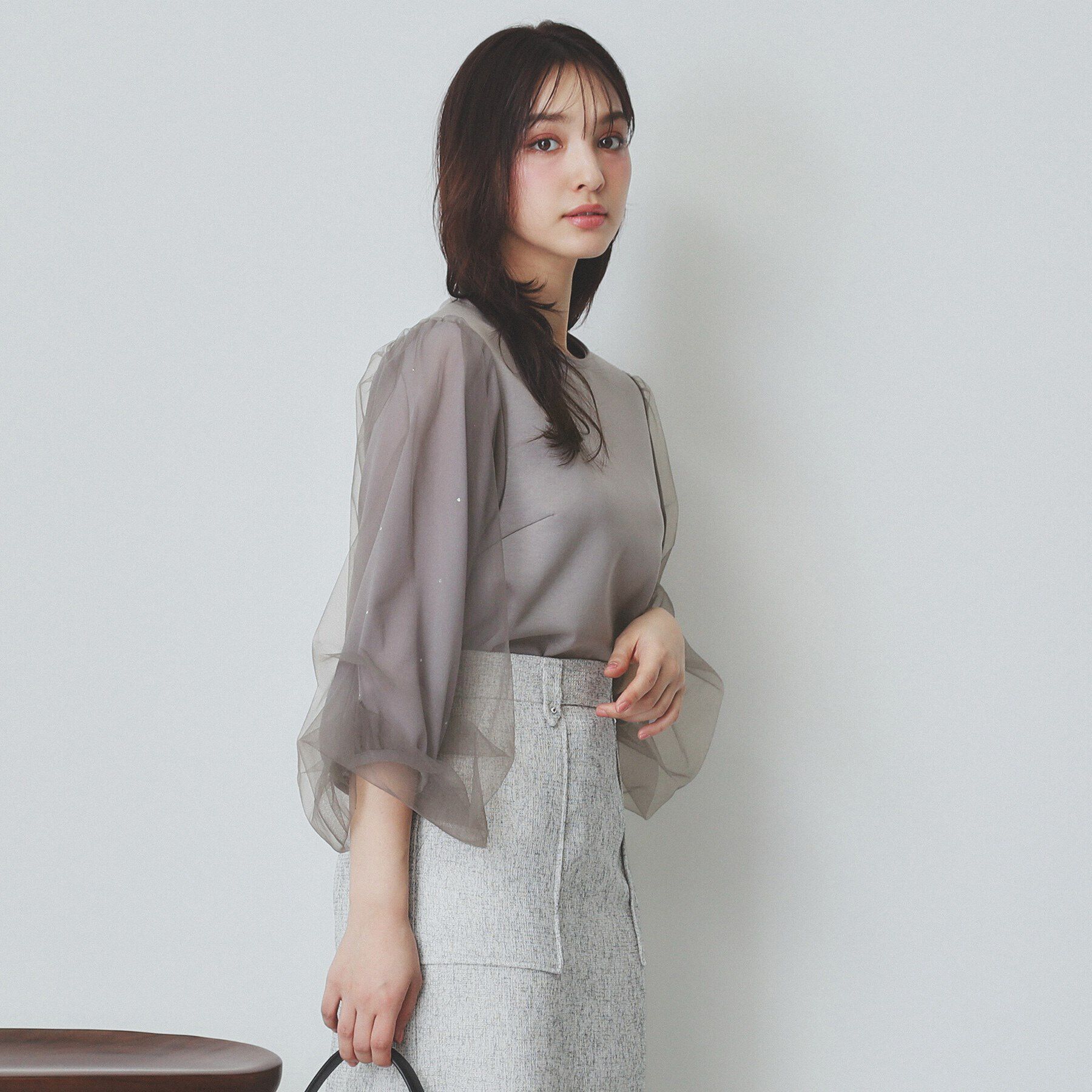 index「ビジュー付きチュールバルーンスリーブトップス【洗濯機洗い可】」|Tシャツ・カットソー|