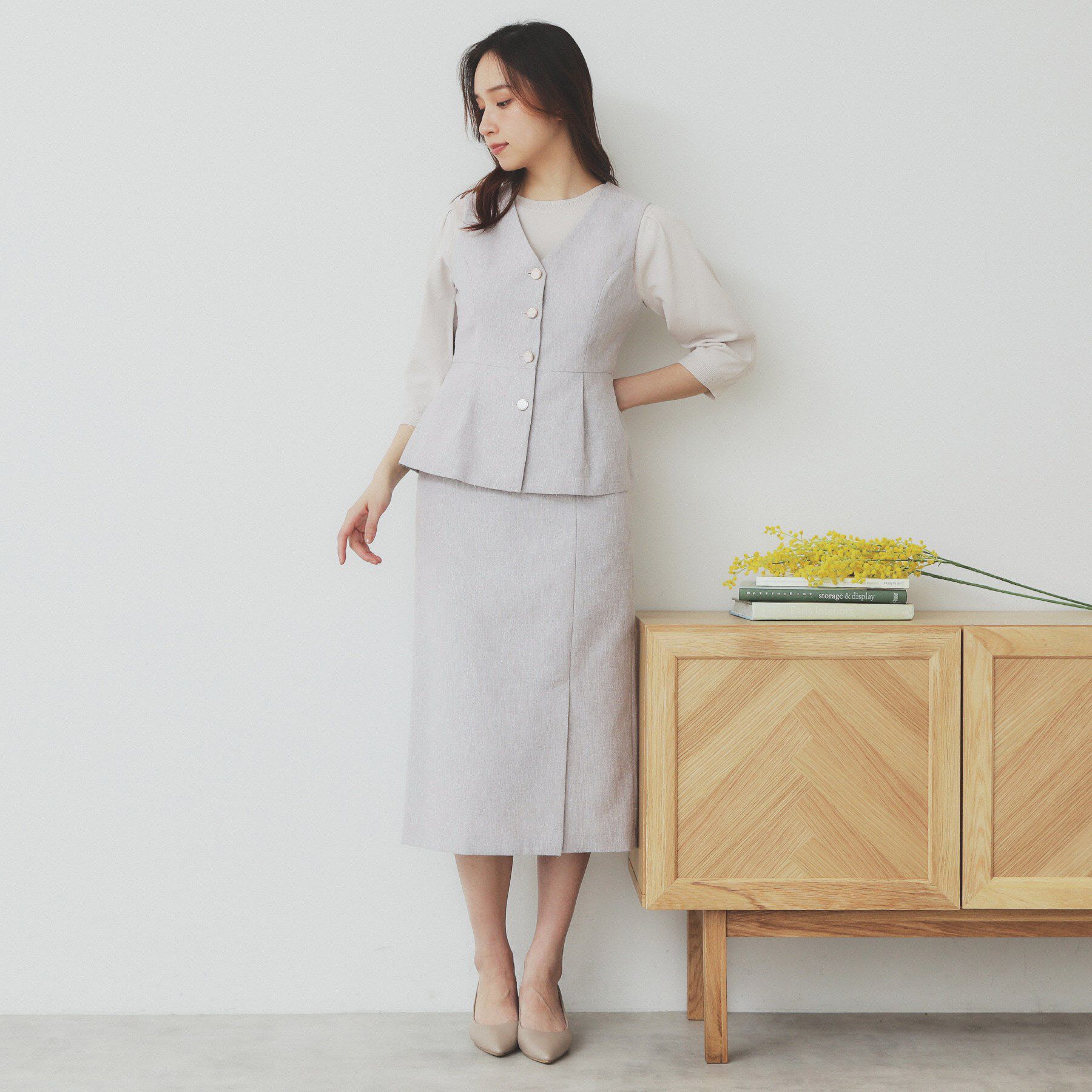 index「麻混ラメツイードペプラムジレ/セットアップ対応【洗濯機洗い可】」|ベスト・ジレ|