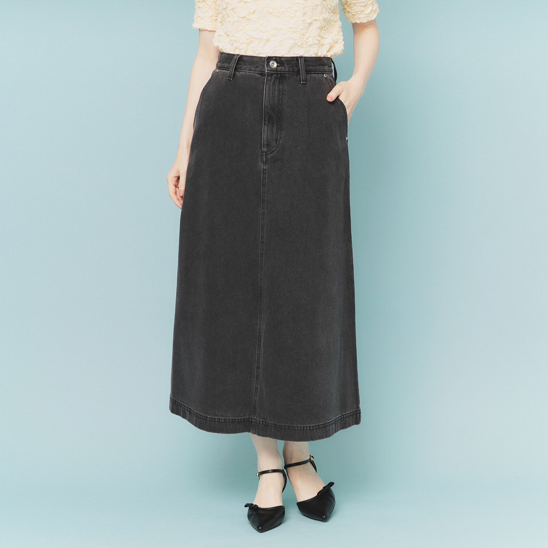 index「《丈が選べる》Aラインデニムロングスカート【洗濯機洗い可】」|スカート|