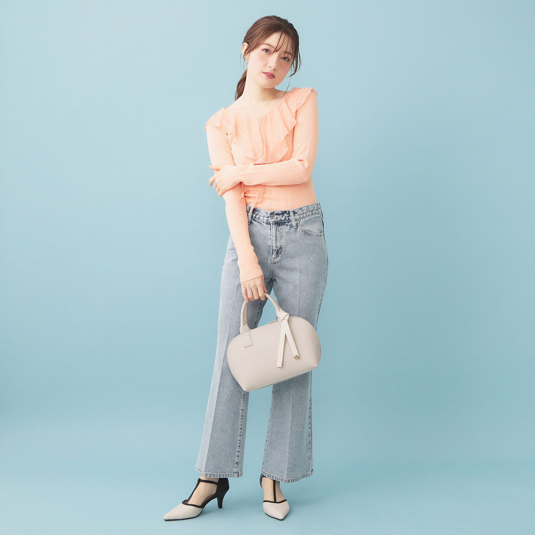 index「レースフリルVネックリブニット【洗濯機OK/坑ピル】」|ニット・セーター|