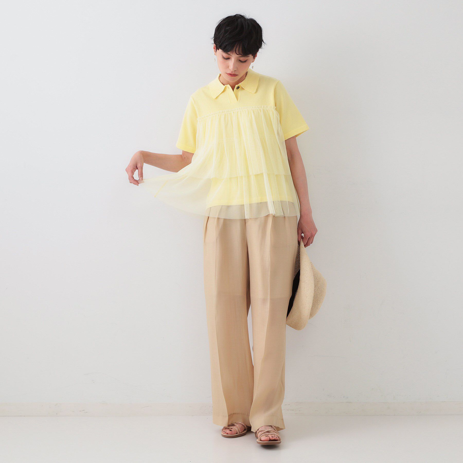 OPAQUE.CLIP「チュールティアードドッキングポロニット【洗濯機洗い可】」|ニット・セーター|