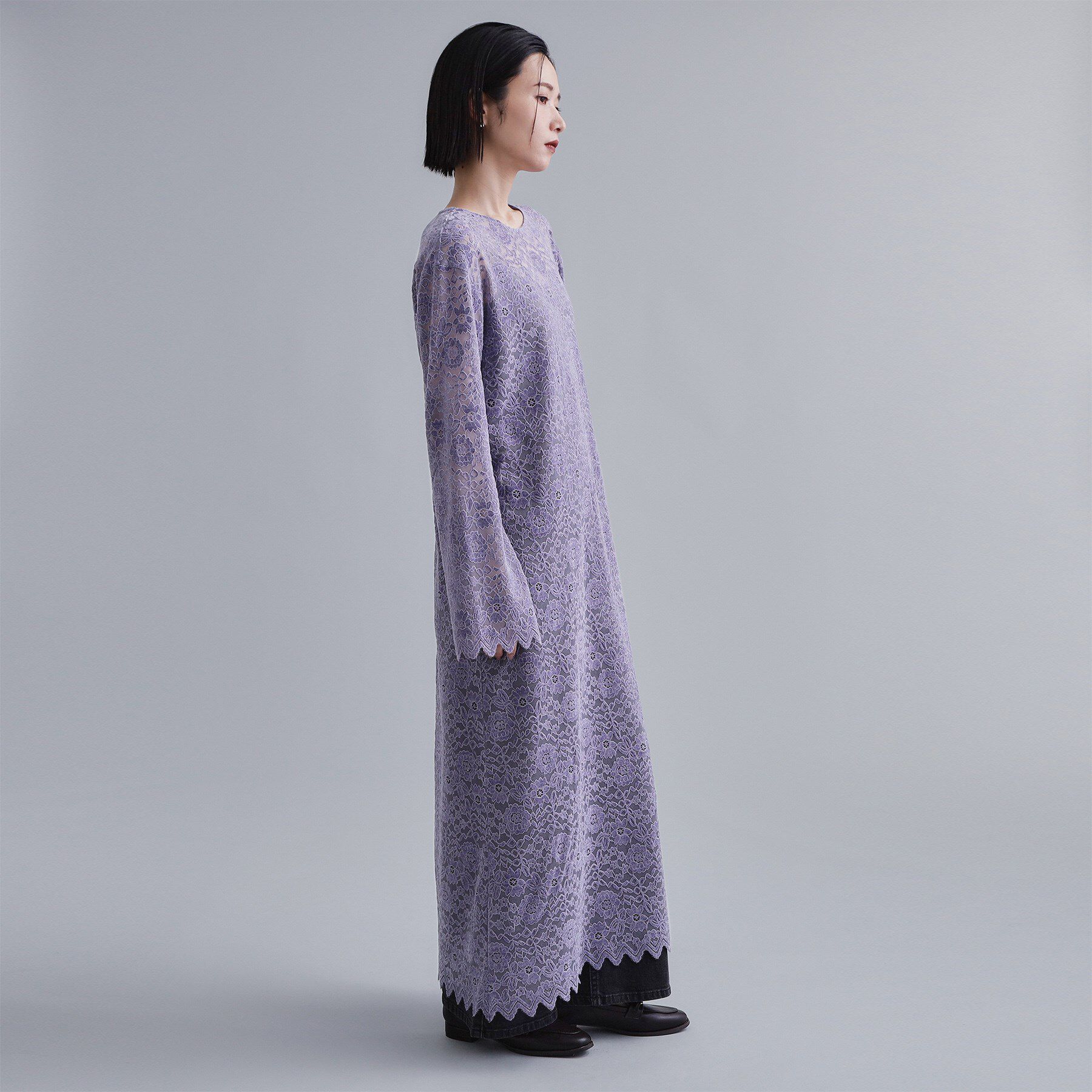 OPAQUE.CLIP「【es】フロッキーレースロングドレス」|ワンピース|