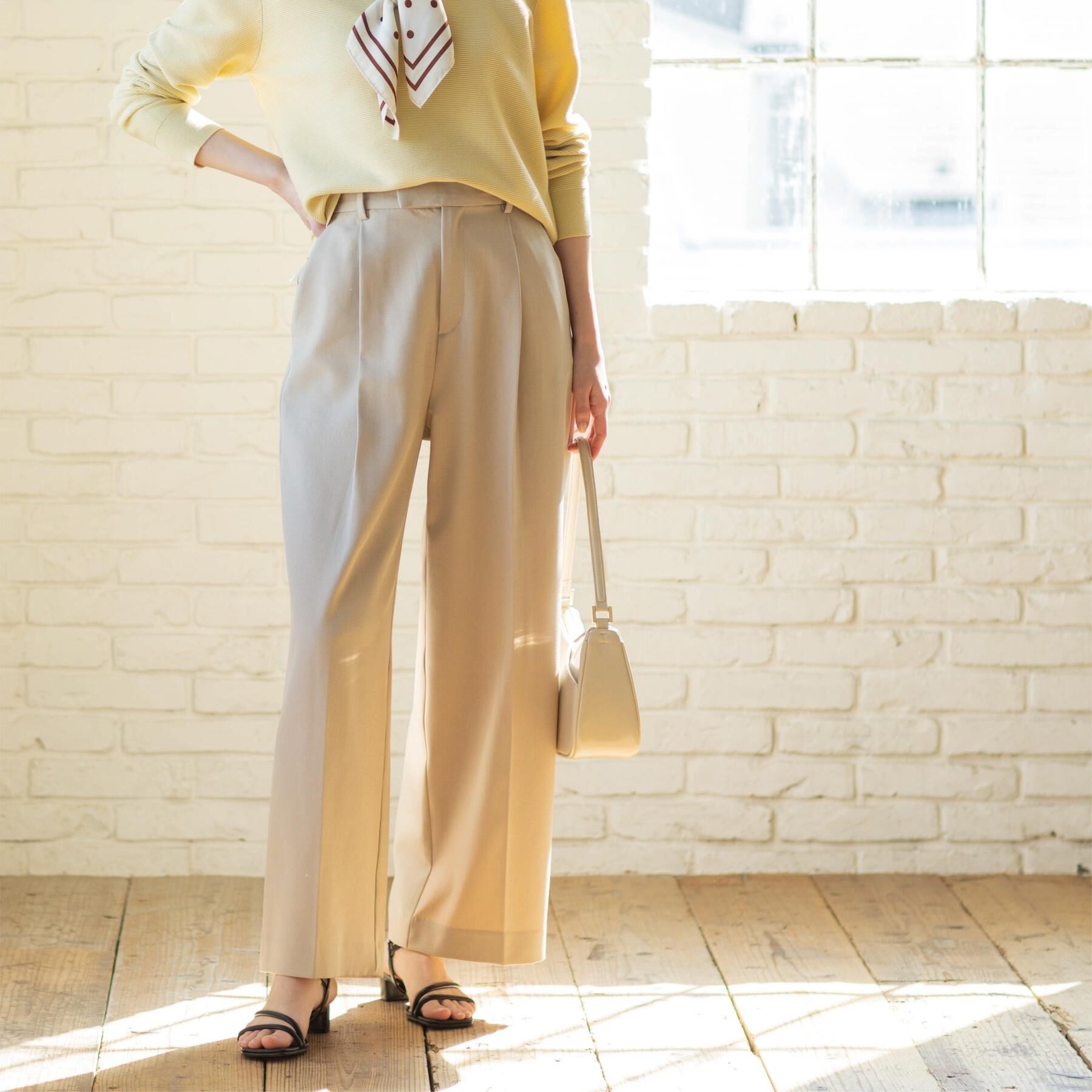 OPAQUE.CLIP「美脚ストレッチストレートワイドパンツ【洗濯機OK】」|その他|ライトベージュ(05